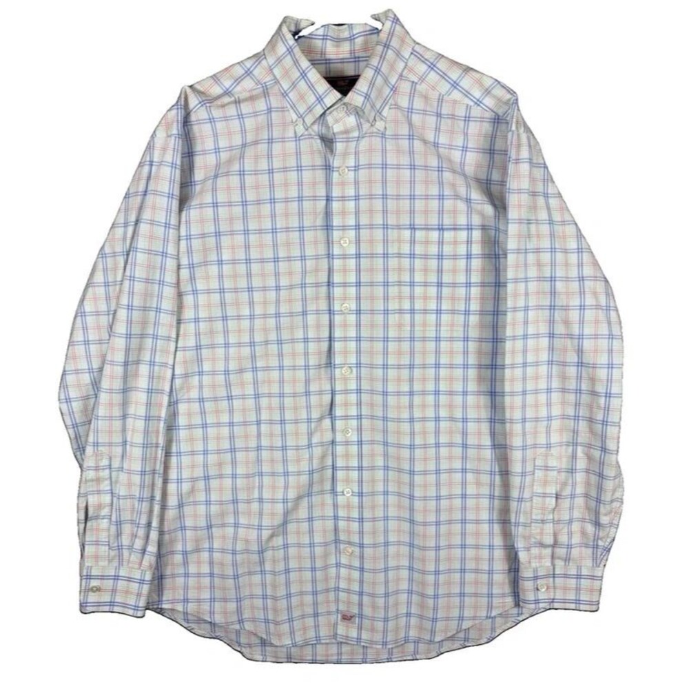 Vineyard Vines Shirt L/S Button Classic Fit Murray Light Green & Pink Mens Large